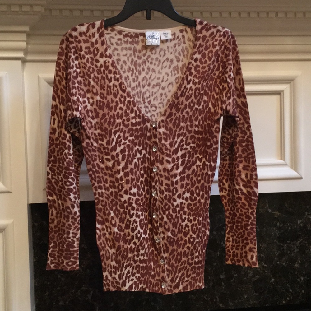 Cheetah print studded cardigan